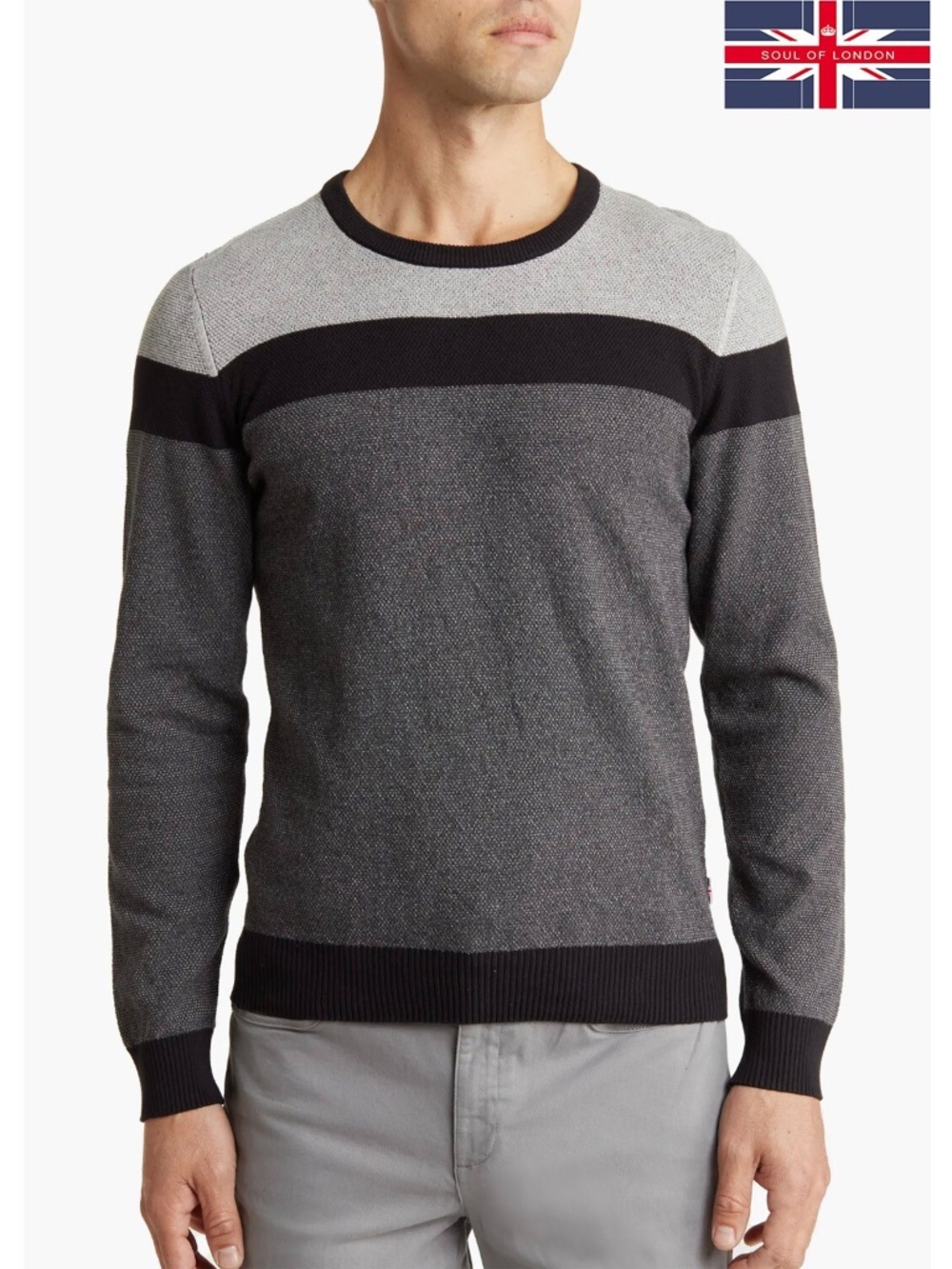 SOUL OF LONDON NWT COLORBLOCK COTTON GREY SWEATER. SIZE L